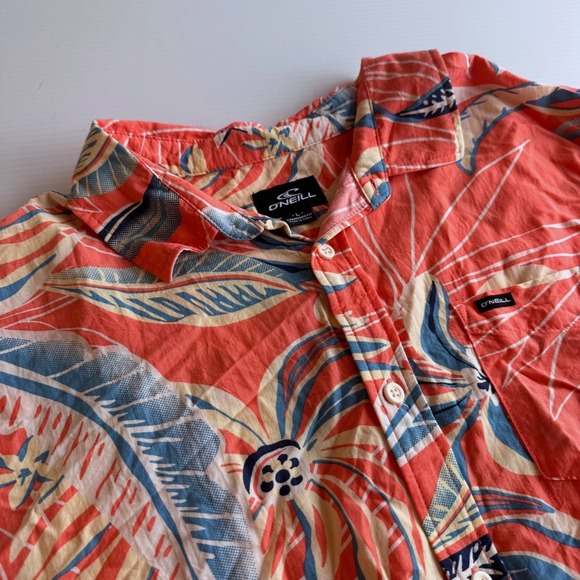 O'Neill Other - O'Neill Hawaiian Camp Shirt L‎ Tropical Coral  Resort Beach Button Down